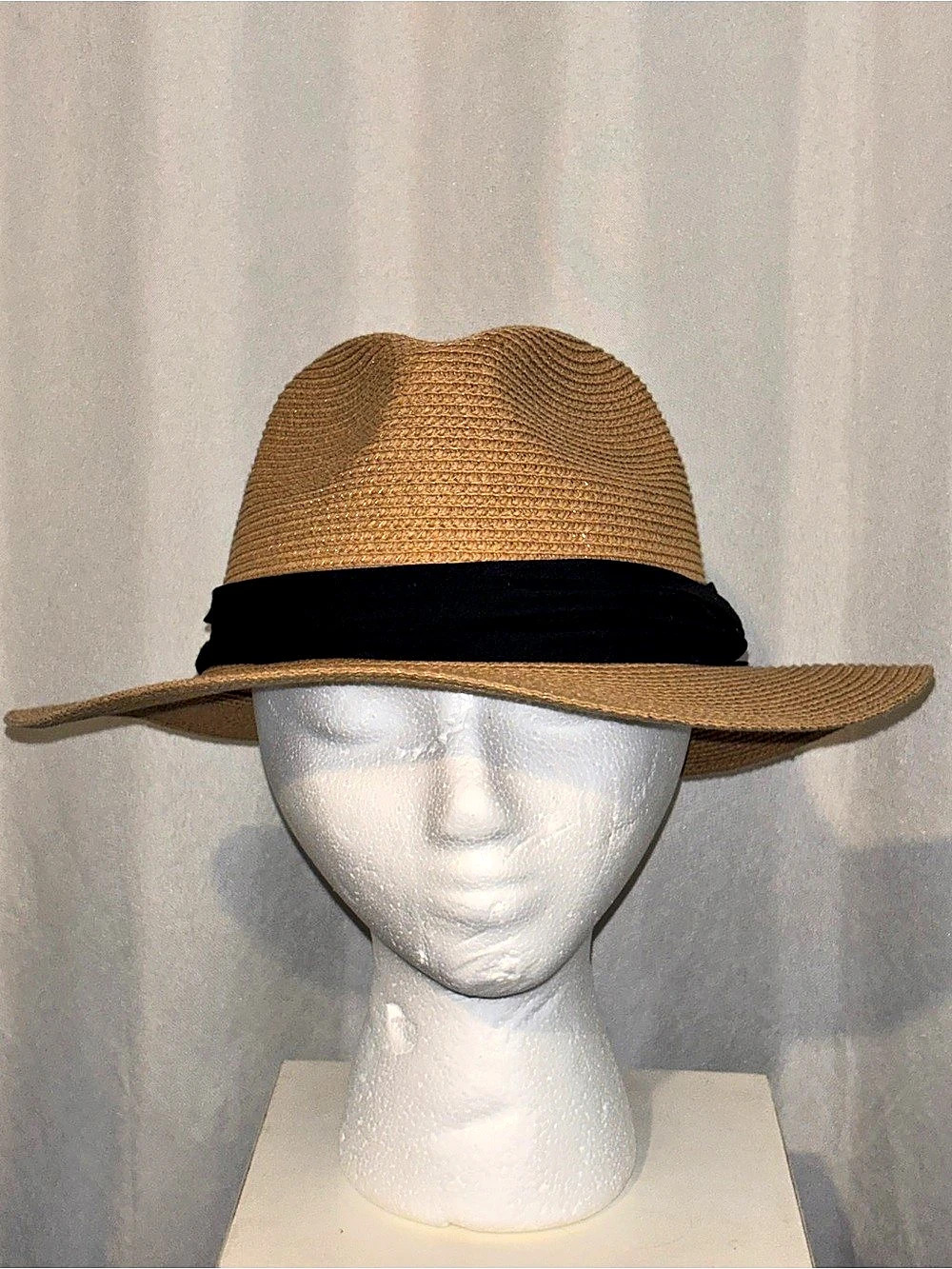 Paper Straw Fedora Hat in Brown & Black Medium Like New